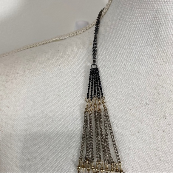 Necklace Long Black Silver Tone and Gold Tone - Picture 8 of 9